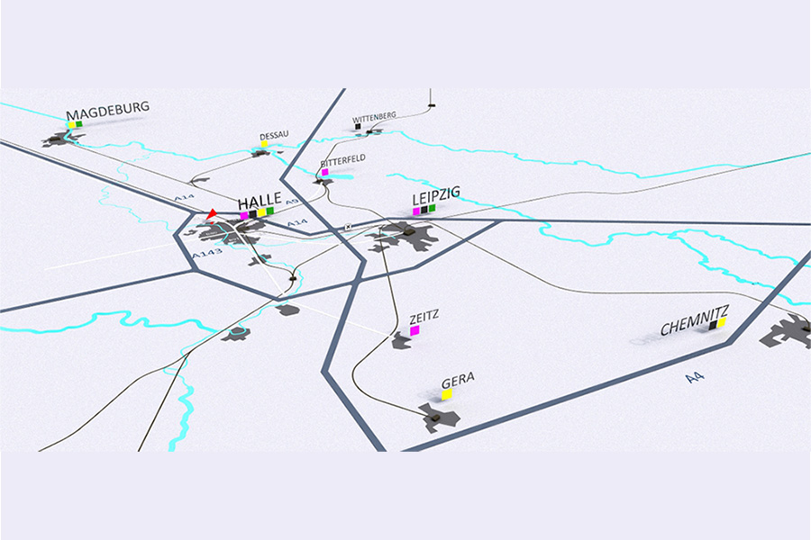 Karte mit Verkehrswegen.